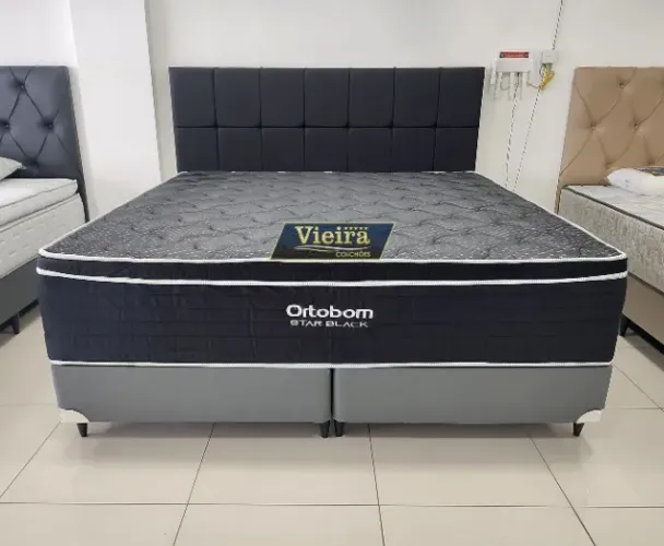 cama queen star black premium ortobom brinde 2 travesseiros