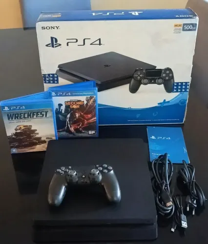 PS4 Slim + Controle Original + 2 jogos (Com lacre, nunca aberto)