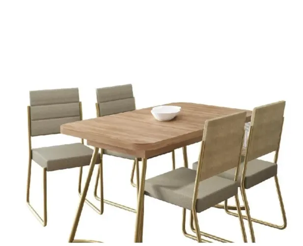 Conjunto Sala de Jantar 4 Cadeiras Hilli Carraro Carvalho Dourado