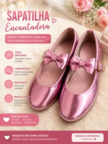 Sapatilha metalizada infantil rosa 34