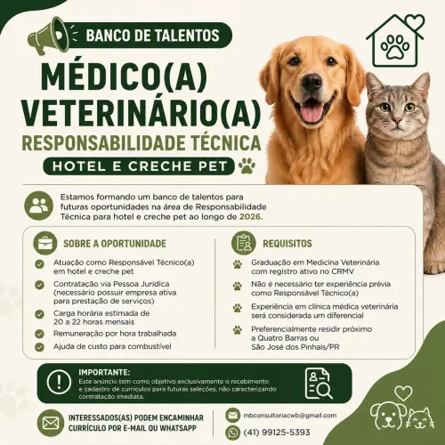 Banco de Talentos para Médico(a) Veterinário(a) RT CRECHE E HOTEL