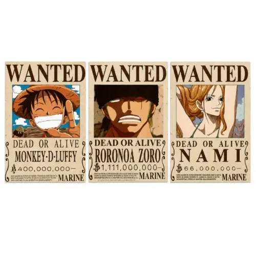 Kit 3 Placas Decorativas Wanted One Piece - MDF 30x20