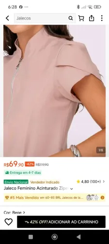 JALECO FEMININO ACINTURADO ROSA NUDE NOVO M