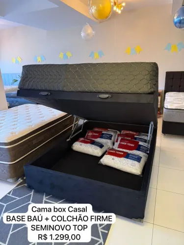 Cama de Casal BAÚ COM COLCHÃO SEMINOVO - Entrego!