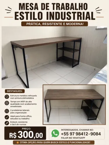 MESA DE TRABALHO ESTILO INDUSTRIAL