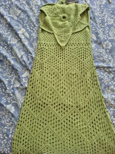 Vestido Midi Tricot Crochê Flor 