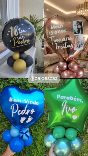 Arranjo de Balão Metalizado formato Coração, estrela e redondo