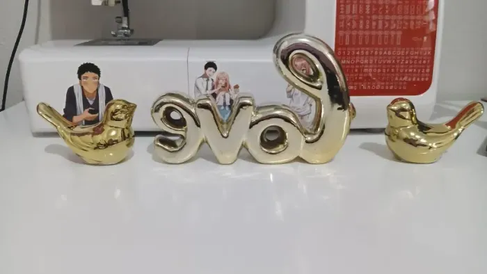 CONJUNTO DECORAÇÃO LOVE + 2 PASSARINHOS DOURADOS
