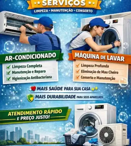 Concertos de maquina d lavar e higienização de ar condicionado 