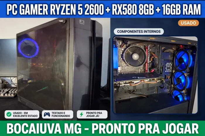 Vendo PC Gamer usado, funcionando 100%.<br>