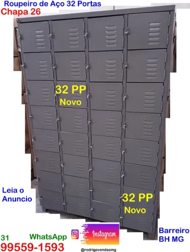 Escaninho Armario de Aço 32 Portas roupeiro Guarda Volume Industria Academia Vestiário mov