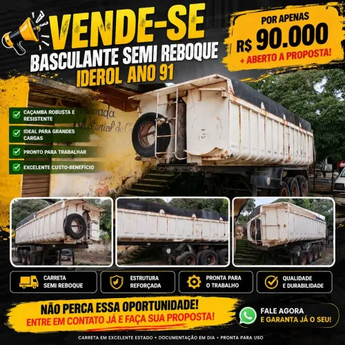 ? Caçamba Semi Reboque Basculante IDEROL Ano 1991 - R$ 90 Mil | Aceito Proposta