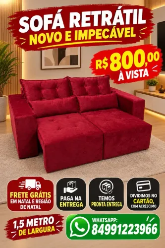 Vende se sofá retrátil novo, na compra do sofá, ganhe a entrega em Natal e grande Natal.