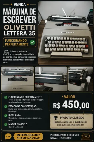 ? Máquina de Escrever Olivetti Lettera 35 - Funcionando Perfeitamente!