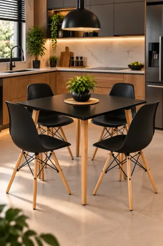 Jogo de Mesa de Jantar Veneza 90cm Quadrada 4 Cadeiras Eiffel Lar DecorArte