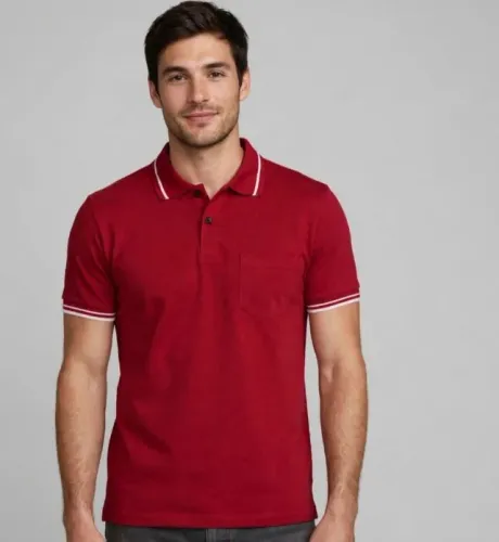 Camisa Polo Masculina vermelha Com Bolso na lateral. | GG