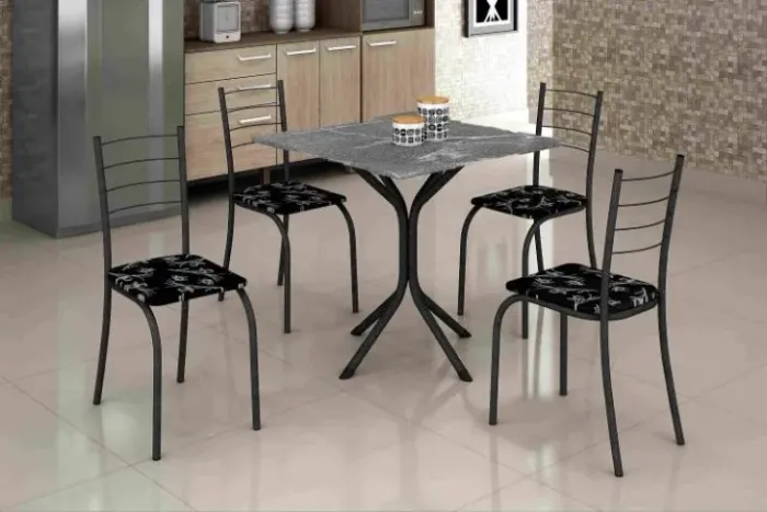 Mesa de Cozinha Rio 70x70 Martelado Tmp Granito 4 Cds Martelado Preto Teixeira
