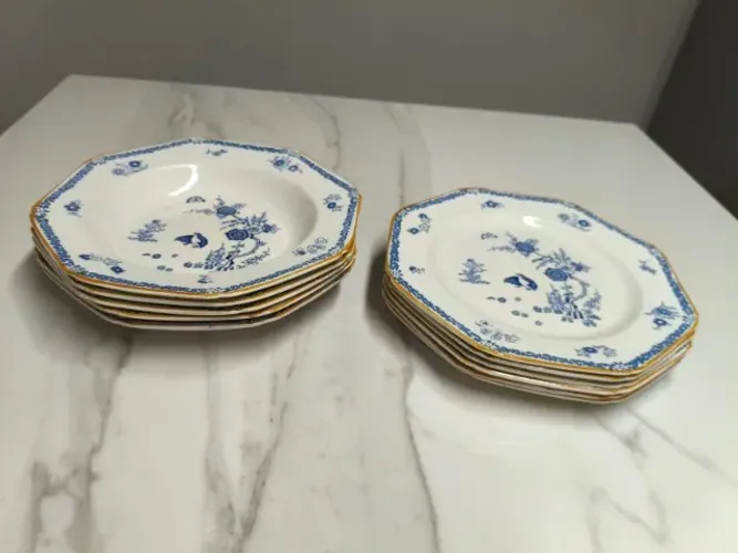 Pratos rasos e fundos, porcelana inglesa Sc. XIX -Wood & Sons