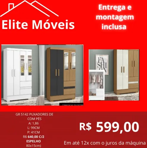 COM A MONTAGEM E A ENTREGA GUARDA ROUPA NOVO NA CAIXA COM GARANTIA DE FABRICA.