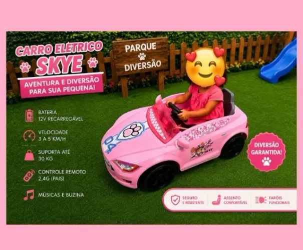 Carro Motorizado Patrulha Canina Carrinho Elétrico Rosa Skye