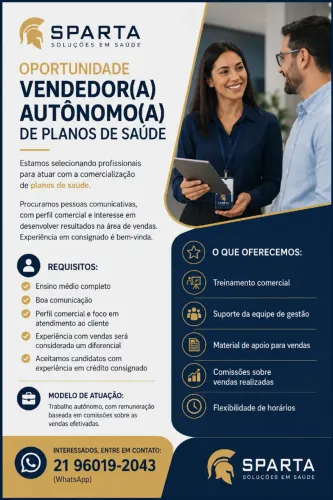 Vaga para Vendedor(a) Autônomo(a) de Planos de Saúde
