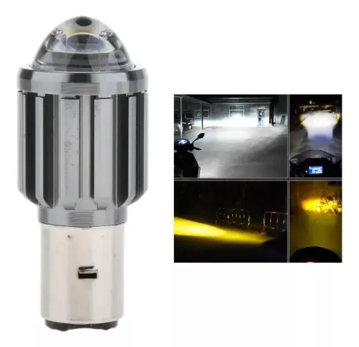 Lâmpada Farol Moto H6 BA20D Projetor LED Luz Alta Branca e Luz Baixa Amarela