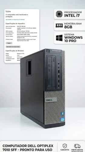 Computador Dell OptiPlex 7010 SFF | Intel Core i7 | 8GB RAM | Windows 10 Pro (Apenas CPU)