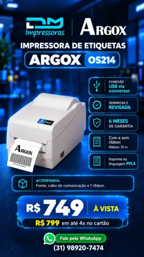 Impressora Térmica de Etiquetas Argox OS214 - 06 meses de Garantia - Instalação Inclusa