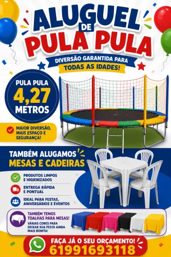 Aluguel de mesas/cadeiras e cama elástica 