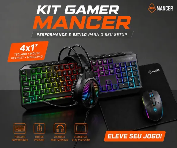 Kit gamer com RGB teclado, mouse, mousepad e headset