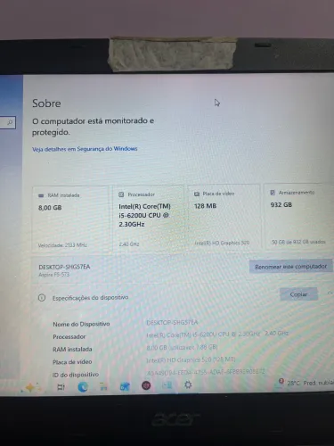 Notebook ACER i5-6200U/ 8GB RAM/ 1TB HDw