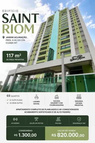 Apartamento com 3 suítes á venda no Edifício Saint Riom, Cuiabá-MT
