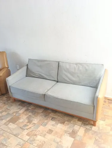 Lindo Sofá Living Linho E Couro Vintage
