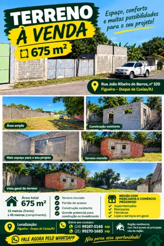 Terreno 675 m² à venda em Figueira - Duque de Caxias | 15 x 45 m | Direto com proprietário