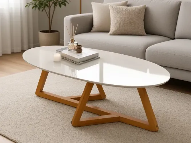 Mesa de Centro Classic 90x45cm Off White Oval (NOVO A PRONTA ENTREGA)