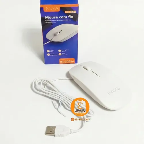 Mouse branco com fio USB para Computador, PC, Notebook, TV etc INVAS IN-20054