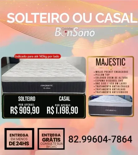 Colchão casal ou solteiro majestic molas pocket D33 Bonsono pronta entrega