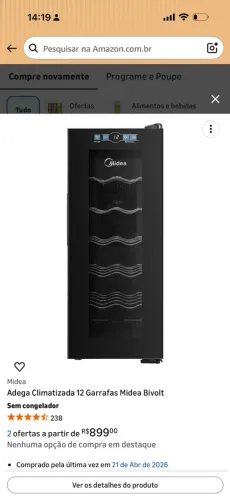 Adega climatizada 12 garrafas midea bivots 