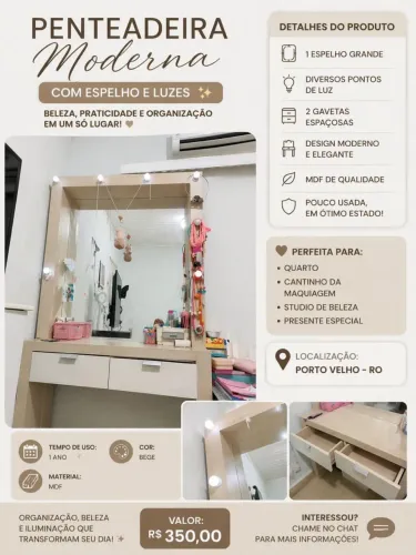 PENTEADEIRA MODERNA COM ESPELHO E LUZES 
