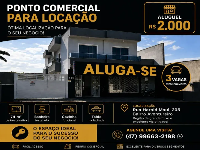 Aluga-se sala comercial 74m2. Ótima localização com cozinha e 1 banheiro.