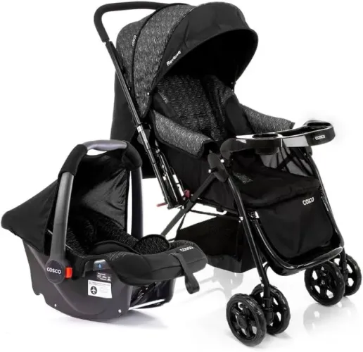 CARRINHO DE BEBÊ COSCO KIDS TRAVEL SYSTEM REVERSE PRETO RAJADO