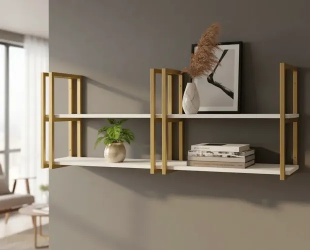 Prateleira Estante Dourada Moderna Luxuosa Industrial Suspensa