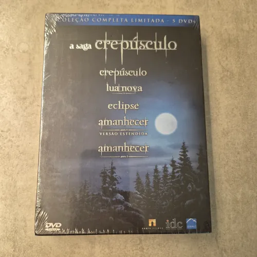DVD BOX A SAGA CREPÚSCULO COLEÇÃO COMPLETA LACRADA 5 DVDs Título brilhante prateado raro