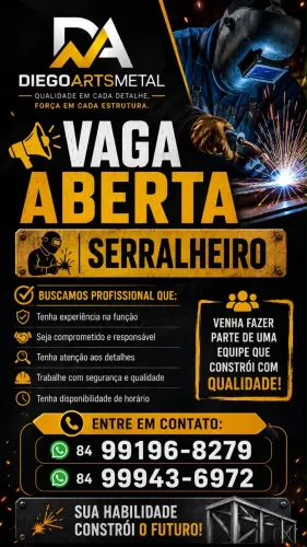 Vaga para serralheiro com experiência
