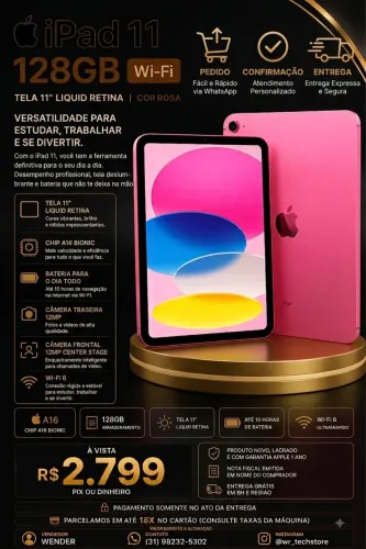 iPad 11 128 LACRADO COM GARANTIA APPLE E NF