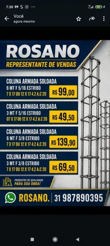 COLUNA ARMADA COM 3 MT E 6 MT F 3/8 E 5/16