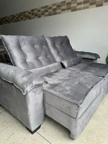 Sofá Retrátil Grécia Luxo Cinza - Novo