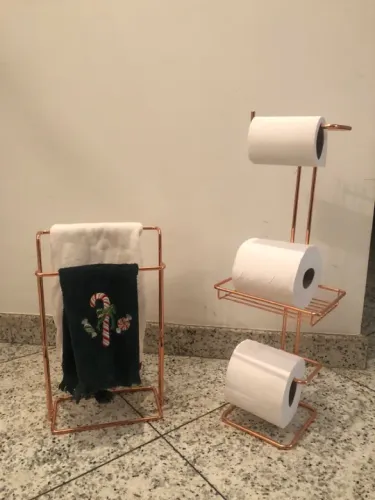 Kit banheiro 2 peças cobre rose gold (porta toalhas e papel higiênico)