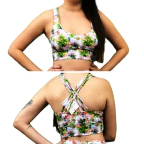 Top Cropped Feminino Estampado com Bojo tecido Poliamida+Elastano Academia Fitness