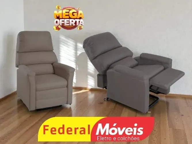 Poltrona linha cinza e bege suporta até 110kg (TEMOS CREDIÁRIO)